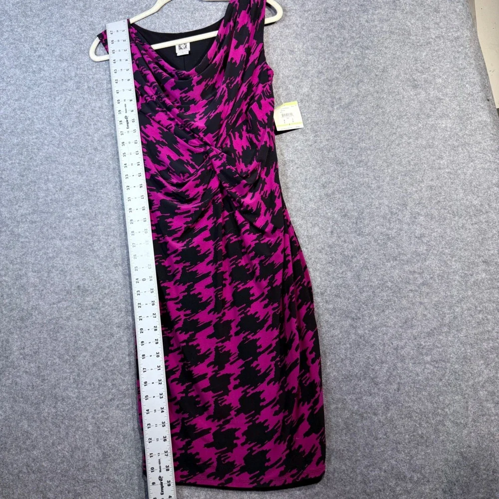Anne Klein Women Black‎ Pink Houndstooth Drape Twist Sheath Dress Size 4